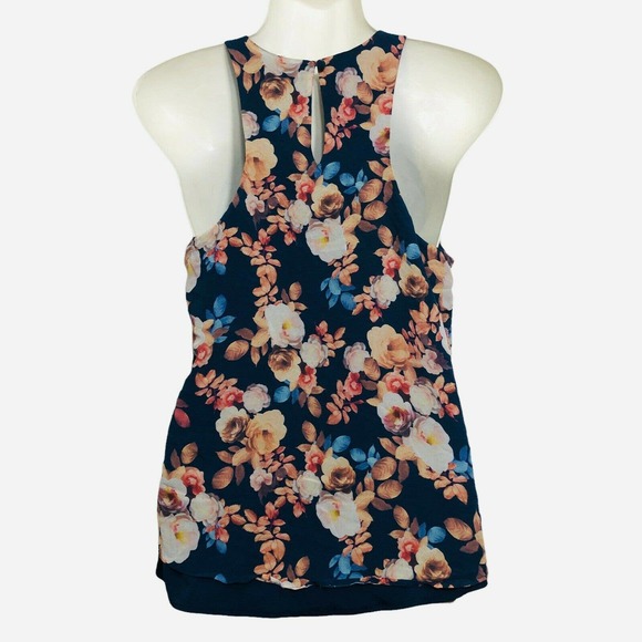 J Crew Silk Floral Tank Navy Blue Pink Size 6 - Picture 4 of 7